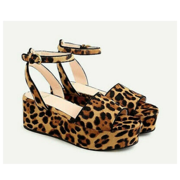 J. Crew Shoes - NWT J.Crew Flatform Sandals In Leopard Calf Hair